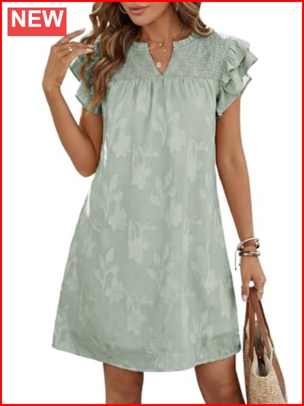 Ruffle Short Sleeve V Neck Smocked Floral Burnout Mini Sundress